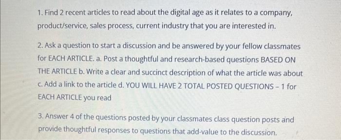 1. Find 2 recent articles to read about the