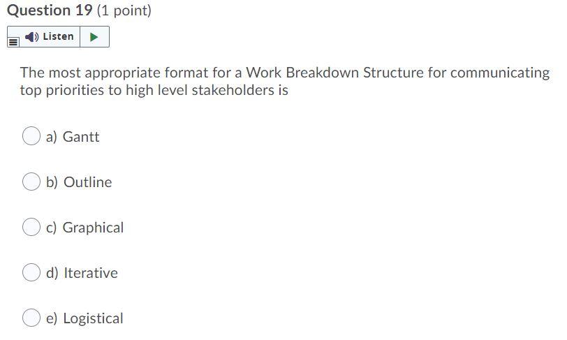 Question 19 (1 point) Listen The most appropriate