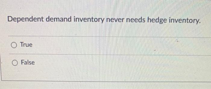 Dependent demand inventory never needs hedge