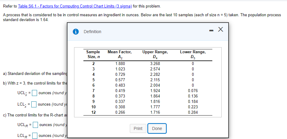 Refer to Table 56.1 - Factors for Computing