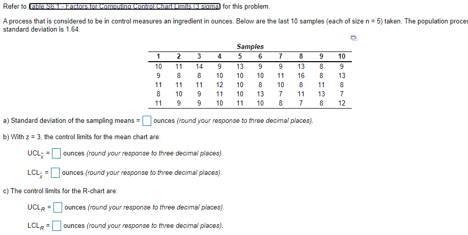Refer to Table 56.1 - Factors for Computing