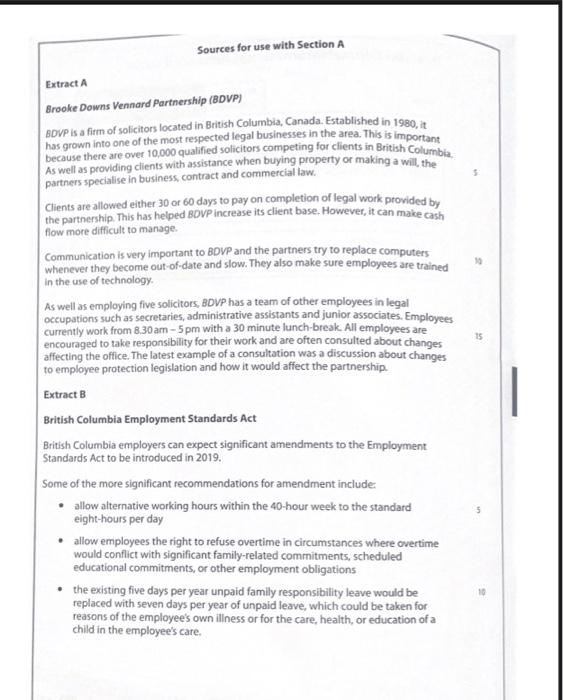 Sources for use with Section A 10 15 Extract A