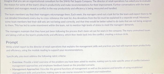 Imagine that you are an organizational consultant