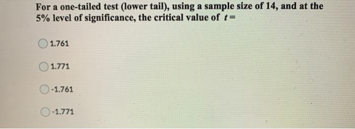 For a one-tailed test (lower tail), using a