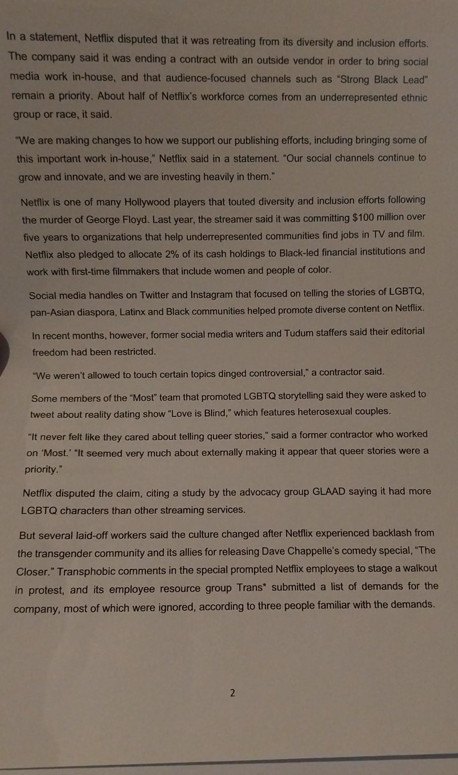 READ THE ARTICLE BELOW AND ANSWER THE QUESTIONS