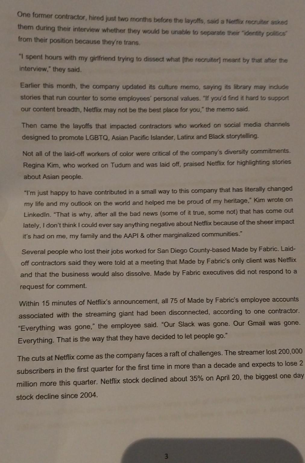 READ THE ARTICLE BELOW AND ANSWER THE QUESTIONS