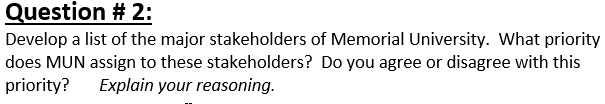 Question # 2: Develop a list of the major
