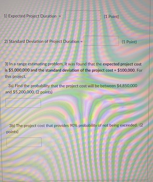 Calculate the expected project duration and its