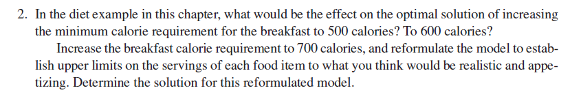 2. In the diet example in this chapter, what