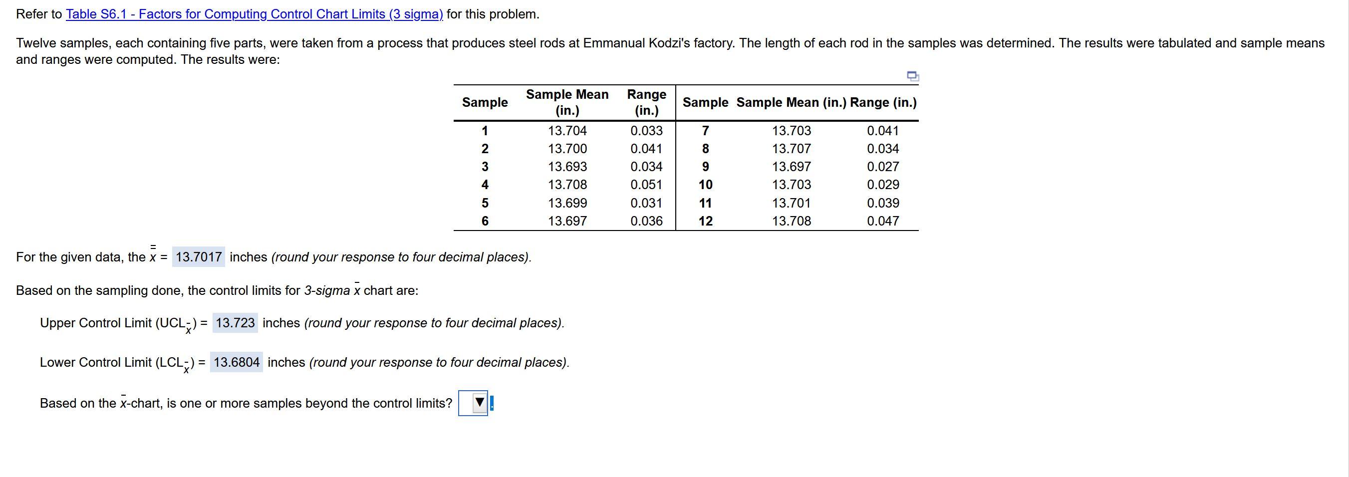 Refer to Table 56.1 - Factors for Computing
