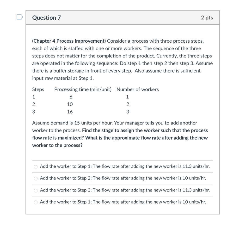 (Chapter 4 Process Improvement) Consider a
