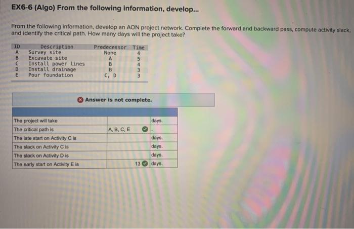 EX6-6 (Algo) From the following information,