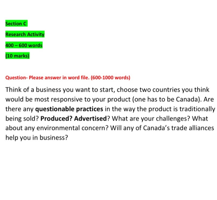 Section C Research Activity 400 - 600 words (10