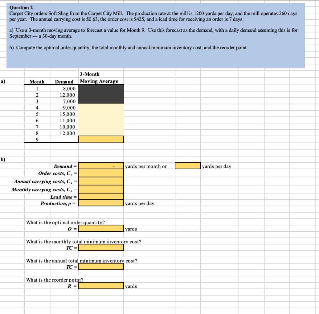 please show me the excel equations :) Question 2