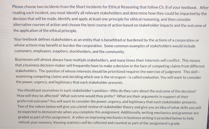 means Please choose two incidents from the Short