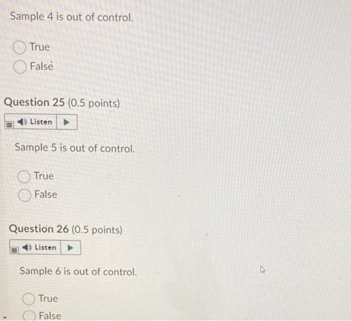 A quality inspector took six samples, each with