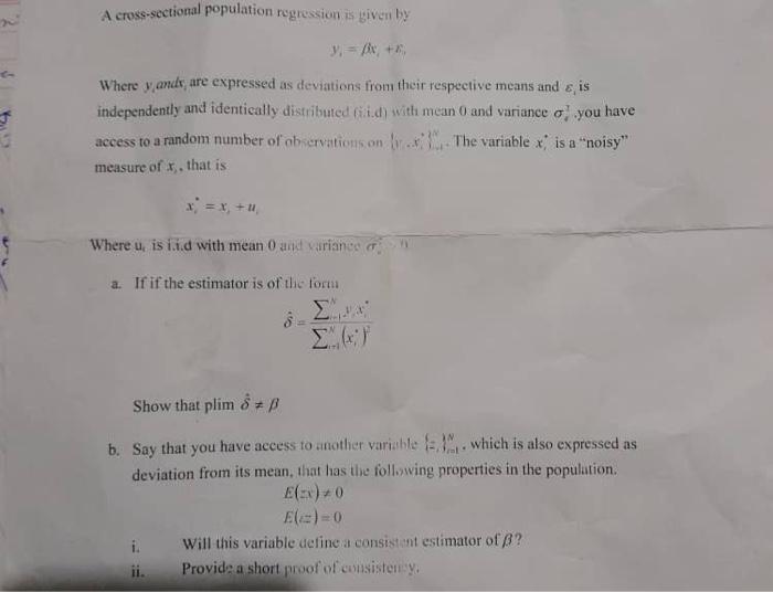 A cross-sectional population regression is given