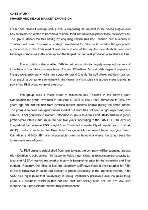Case study question CASE STUDY FRASER AND NEAVE