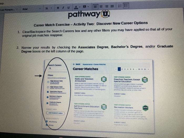 Arial 12 - BI U AA pathway u. Career Match