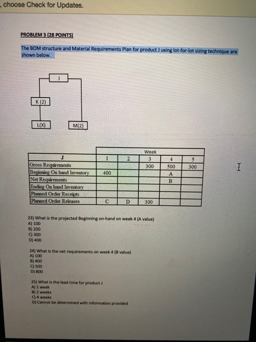 choose Check for Updates. PROBLEM 3 (28 POINTS
