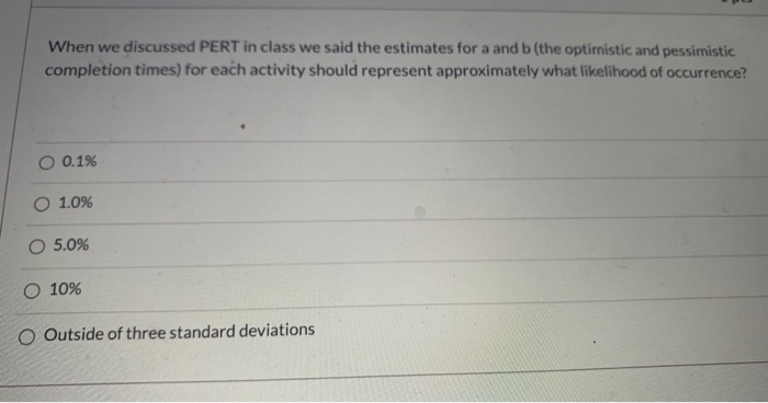 When we discussed PERT in class we said the