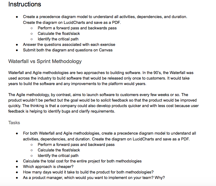 Instructions Create a precedence diagram model to