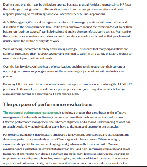 Managing performance evaluations during a