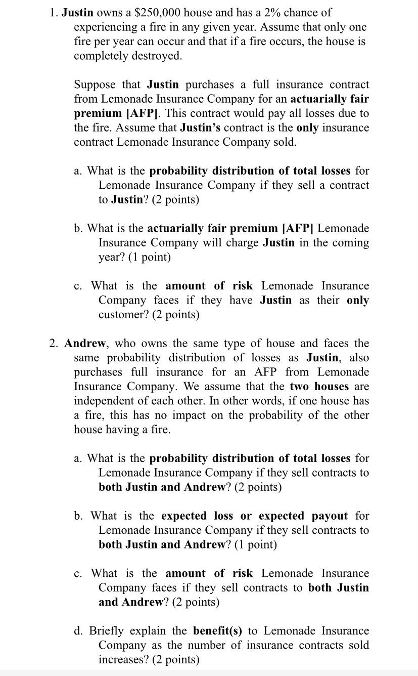 Can you help question 2 undefined 1. Justin owns