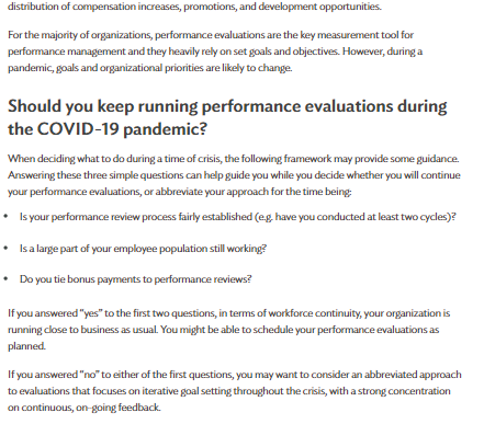 Managing performance evaluations during a