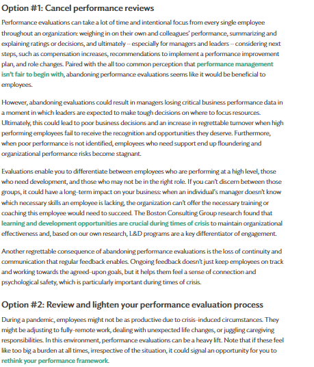 Managing performance evaluations during a