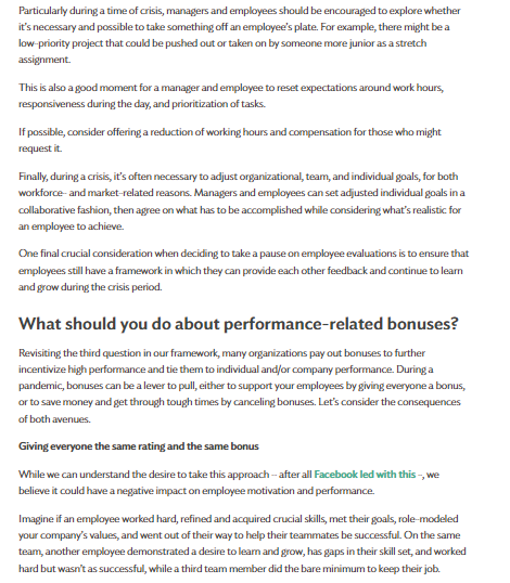 Managing performance evaluations during a