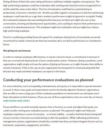 Managing performance evaluations during a