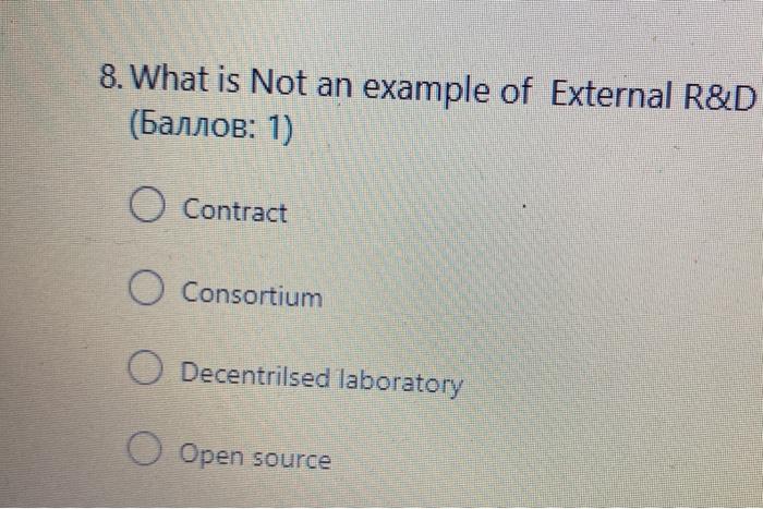 8. What is Not an example of External R&D (: 1) O