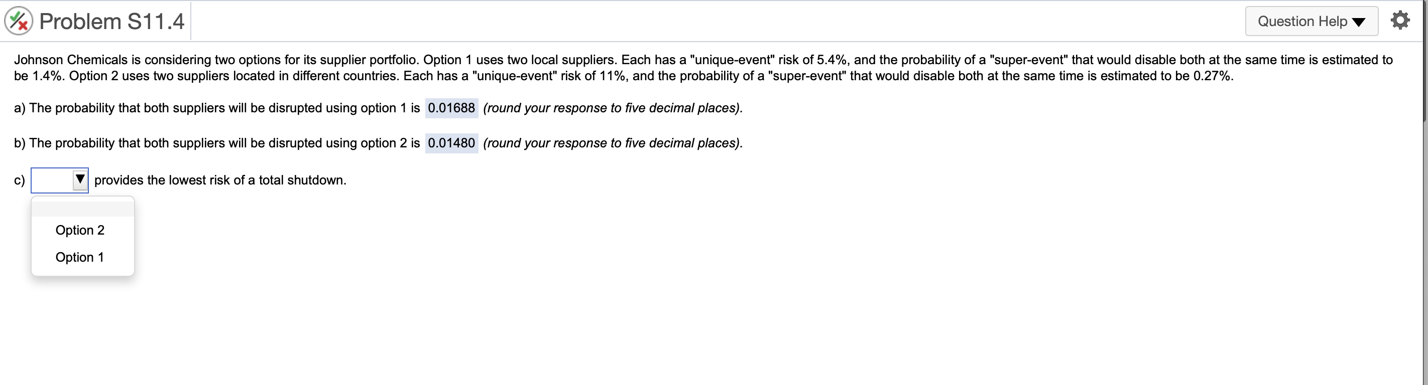 Problem S11.4 Question Help Johnson Chemicals is