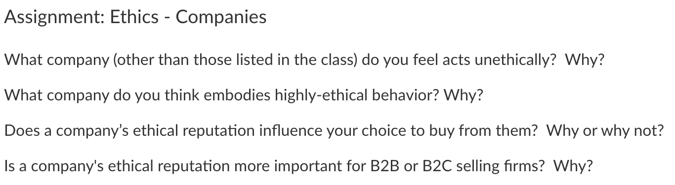 Assignment: Ethics - Companies What company