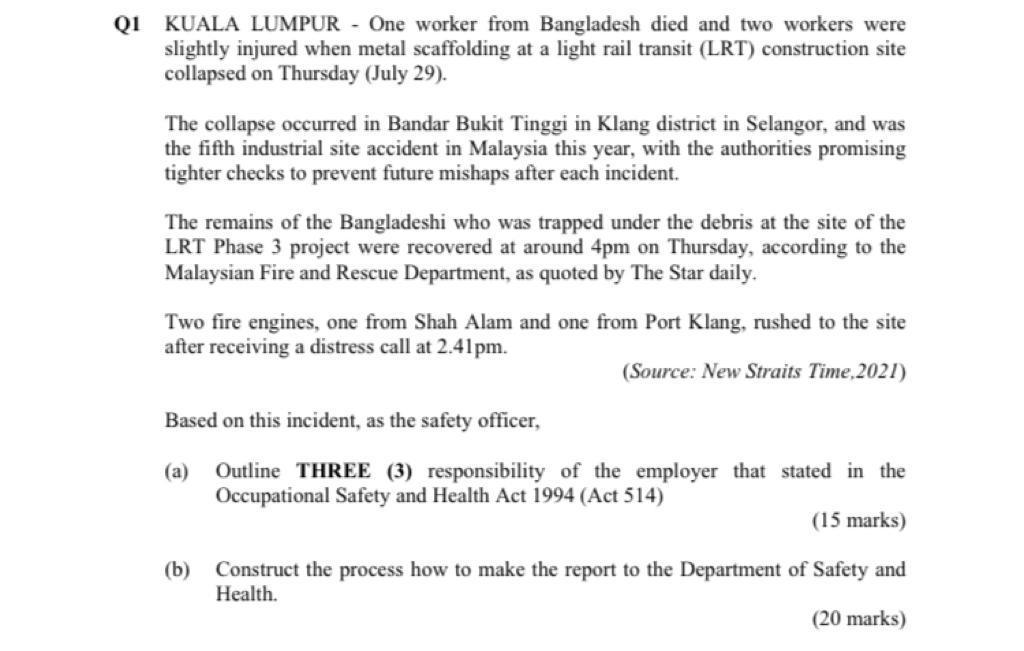 KUALA LUMPUR - One worker from Bangladesh died