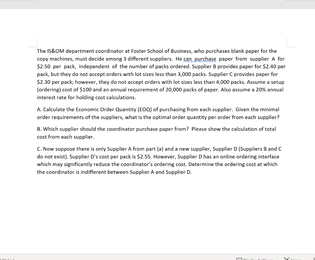 The S&OM department coordinator at Foster School