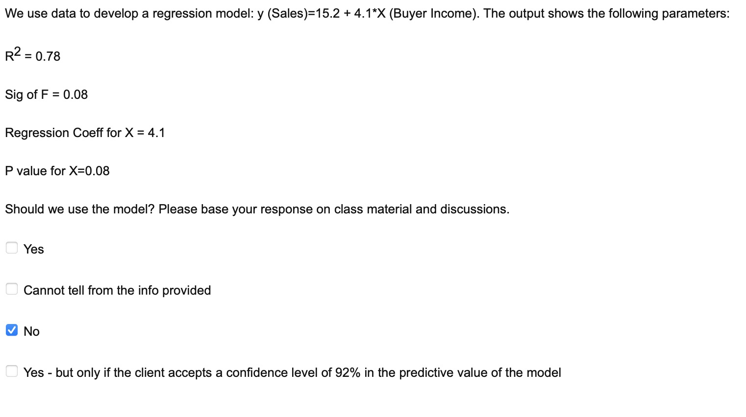 Q1 We use data to develop a regression model: y