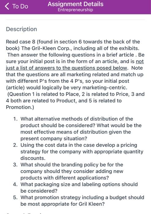 To Do Assignment Details Entrepreneurship