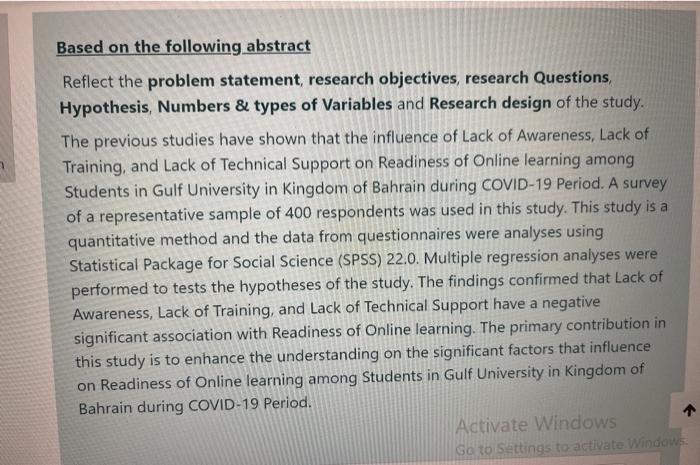 Based on the following abstract Reflect the