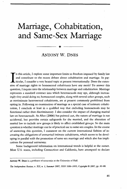 Marriage, Cohabitation, and Same-Sex Marriage
