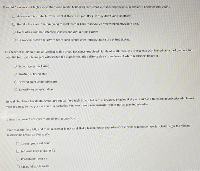 How did Escalante set high expectations and model