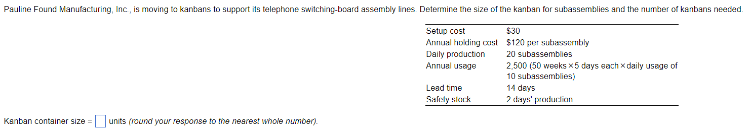 Kanban container size = units (round your