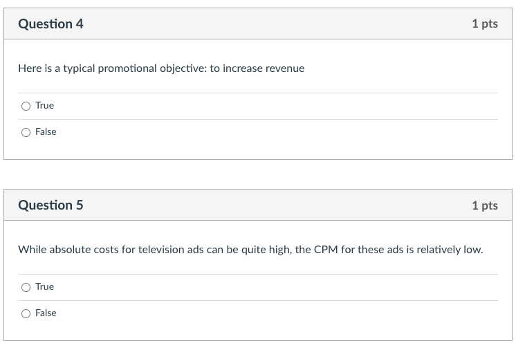 Question 4 1 pts Here is a typical promotional