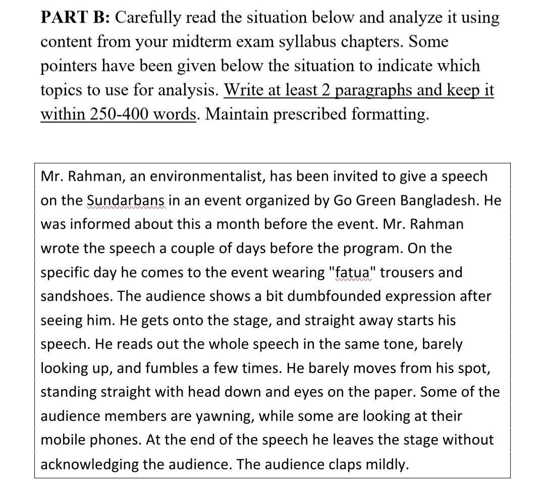 PART B: Carefully read the situation below and