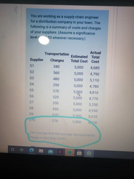 You are working as a supply chain engineer for a