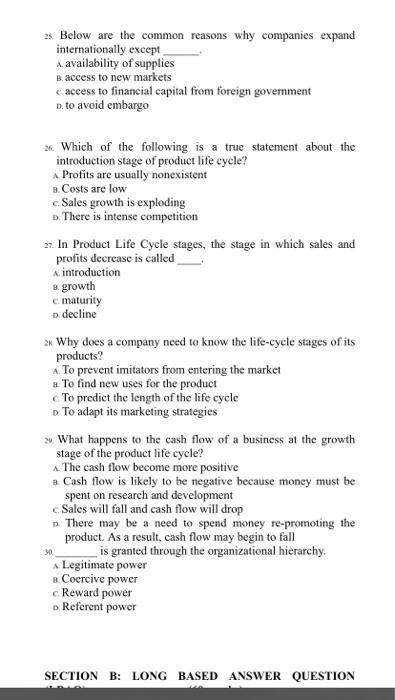 Please shade the correct answer (ONE ONLY) in the