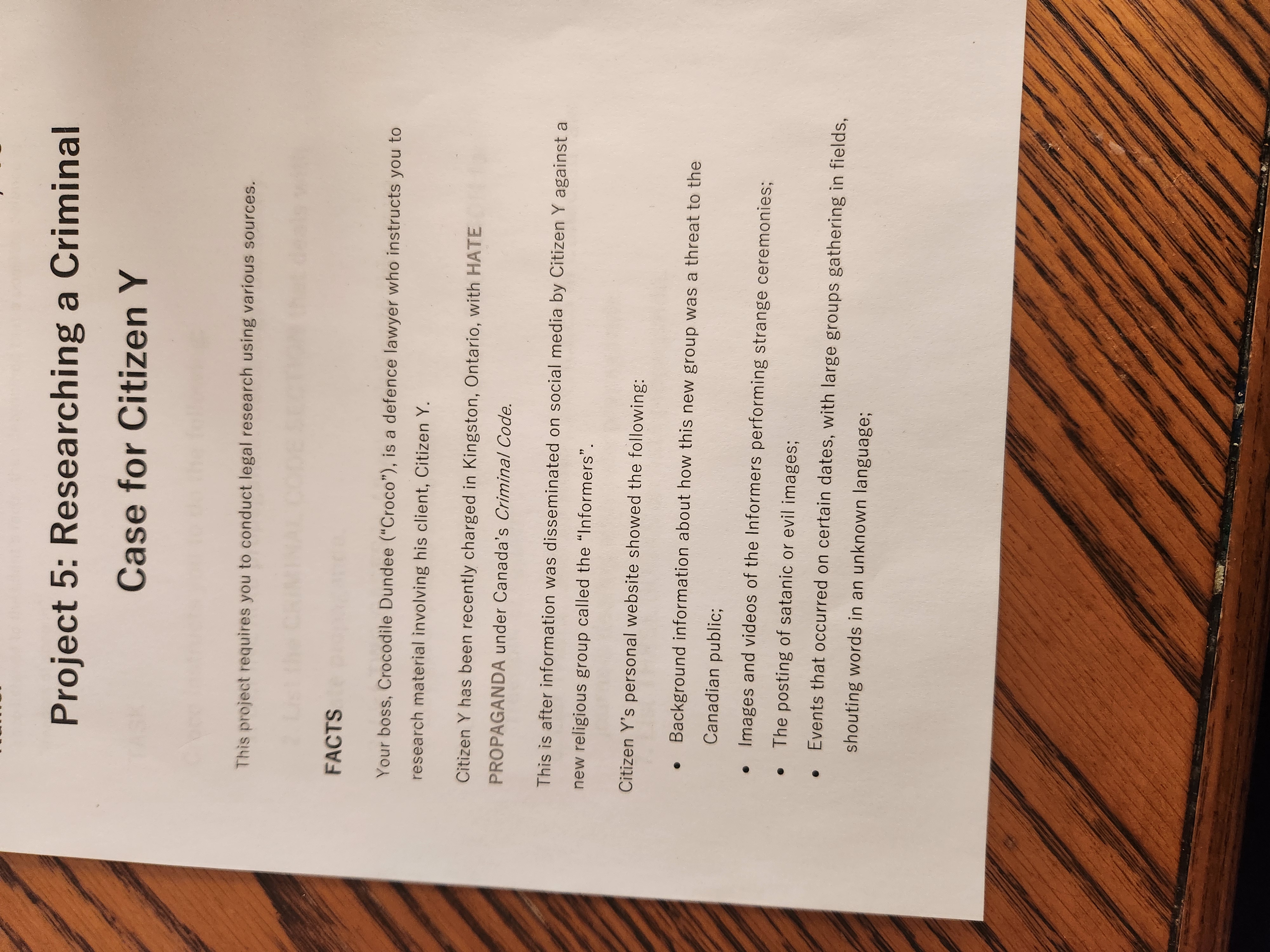 Project 5: Researching a Criminal Case for