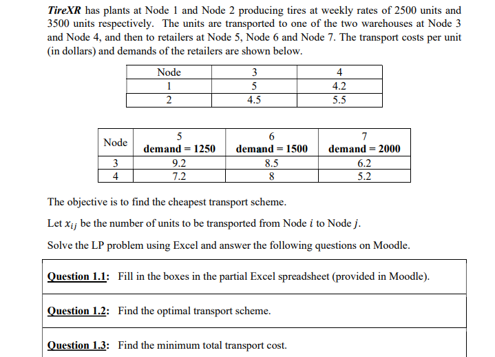 TireXR has plants at Node 1 and Node 2 producing