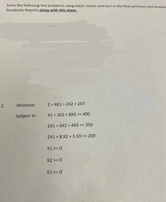 Solve the following two problems using EXCEL